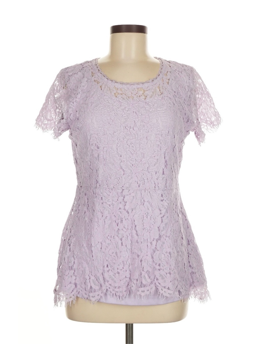 Isaac Mizrahi Lilac Floral Lace Short Sleeve Top